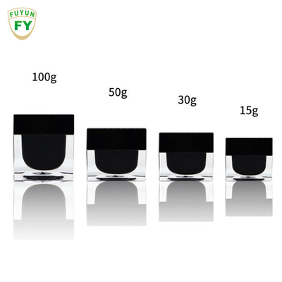 Fuyun 15ml/30ml/60ml/100ml/120ml/15g/30g/50g/100g 투명 블랙 컬러 직사각형 모양 아크릴 플라스틱 이중 벽 병